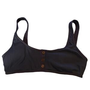 NEW L*Space Ridin High Robbie Bikini Swim Top Women's Size L Blue Indigo Buttons